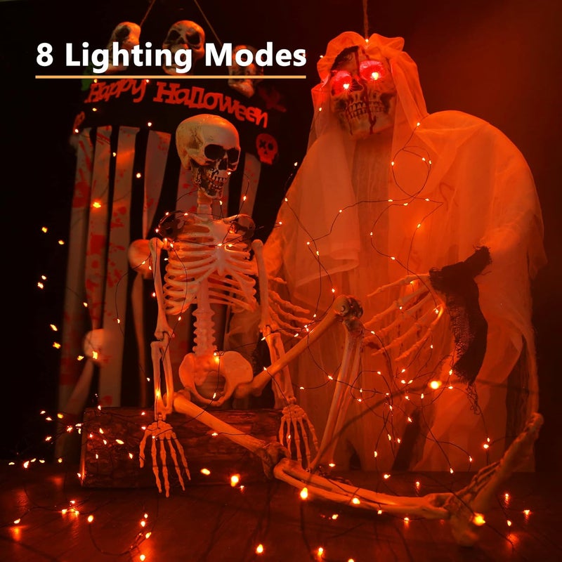 BRIZLER Orange Fairy Lights, 2 Pack Total 78FT 240 LED Solar Halloween Fairy Lights, 8 Modes Outdoor Halloween Lights, Waterproof Orange Twinkle Light for Outside Party Yard Decor Black Wire - Image 4